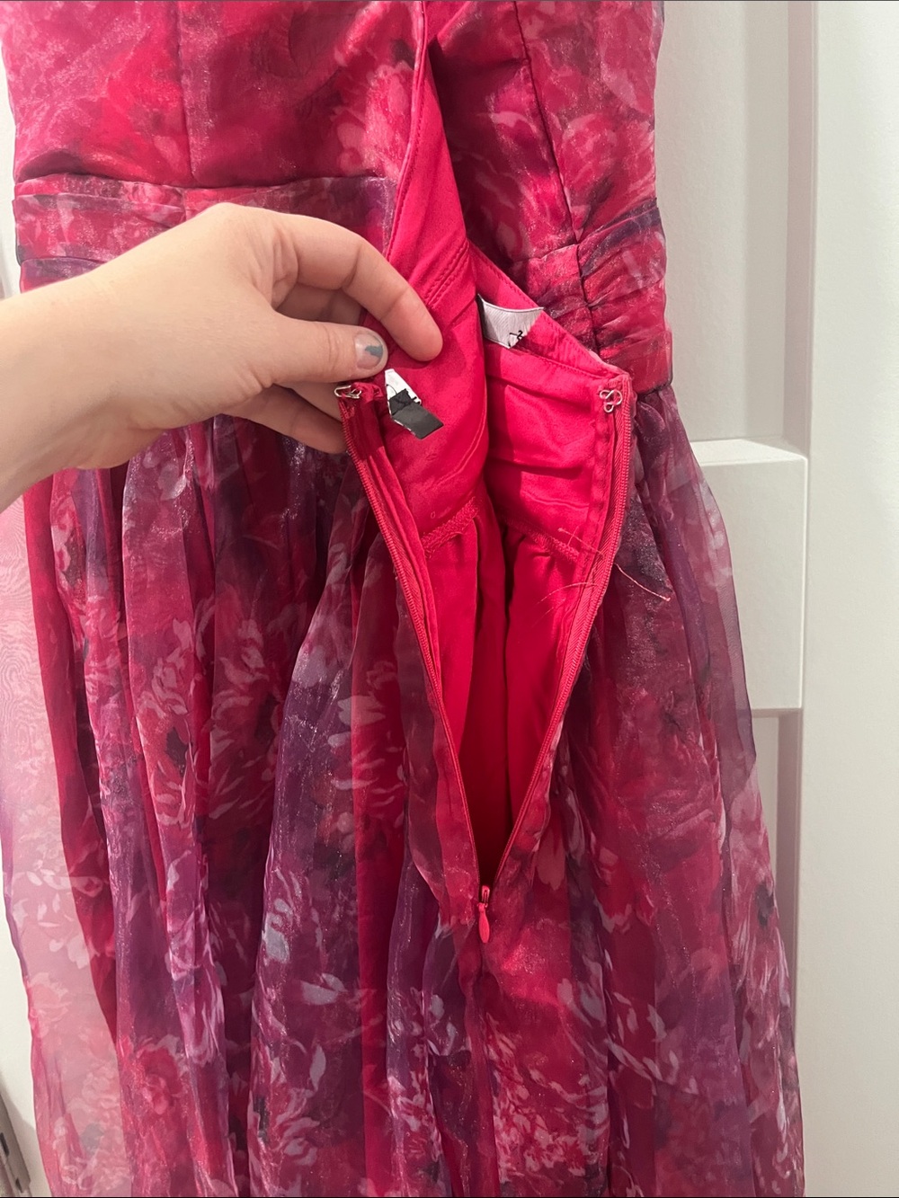 Lulus XL Romance That Wows Magenta Floral Print Organza Maxi Evening Prom Ball - Picture 17 of 17